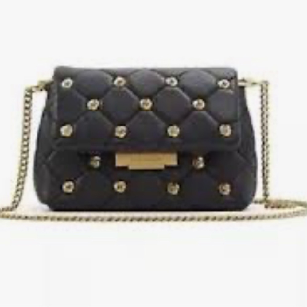 Ted Baker Elegant Black Quilted Shoulder Bag with Gold Accents